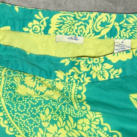 Anthropologie Odille Teal & Chartreuse Paisley Knee-Length Skirt - Picture 4 of 9
